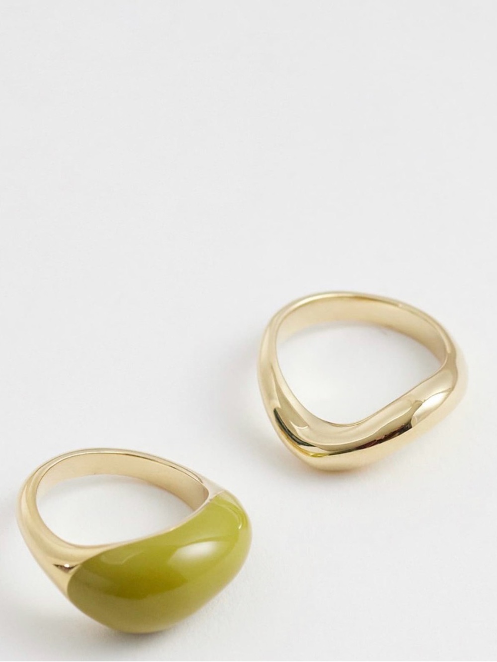 ASOS Gold Tone Ring Duo with Olive Resin Accent